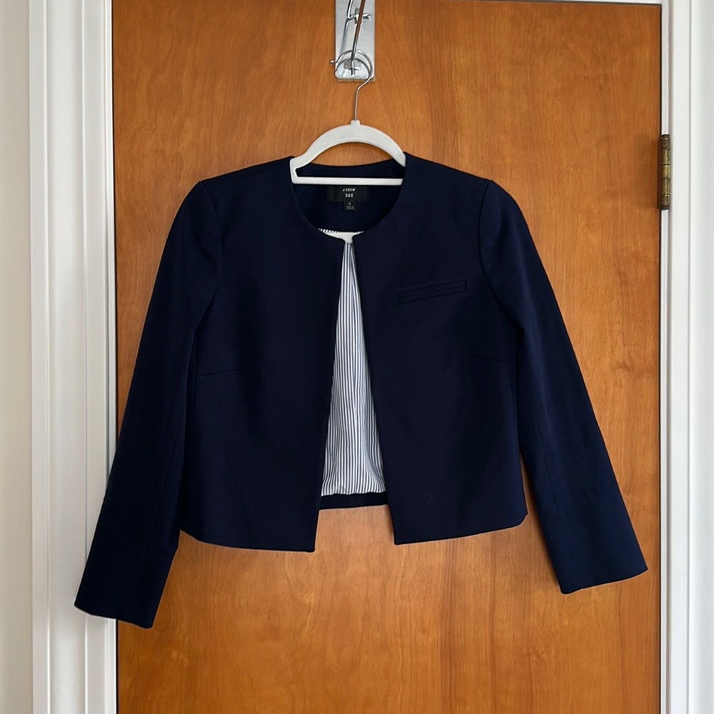 J Crew 365 Cropped Navy Blazer